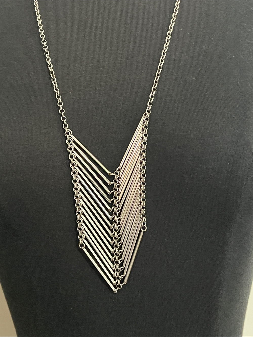 Silver Chevron Multi-Bar Pendant Necklace - Women Jewelry